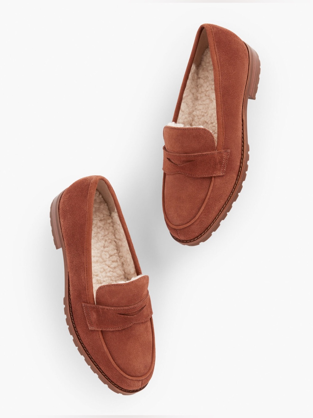 Talbots Cassidy Suede Tan Brown Loafers Shoes Sherpa Lining - 6.5 - Like New!